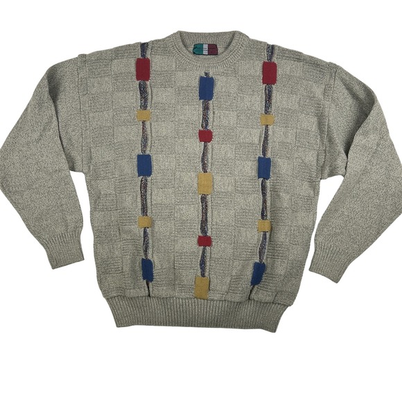 Vintage Toscana Spaz Uomo Sweater Mens Medium 90s Geometric Knit Crewneck Retro - Picture 1 of 14